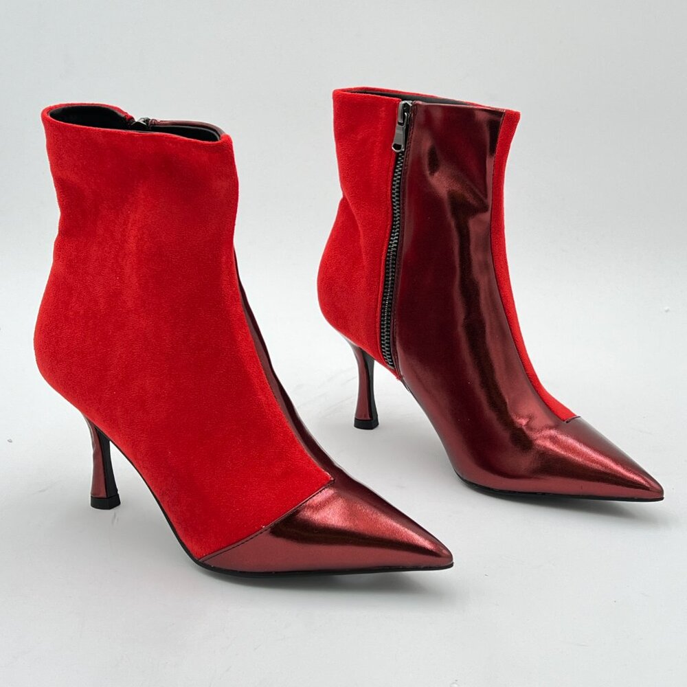 FSJ Red Fashion Pointed Toe Ankle Boot High Heel Office Lady Comfy Dress Shoes